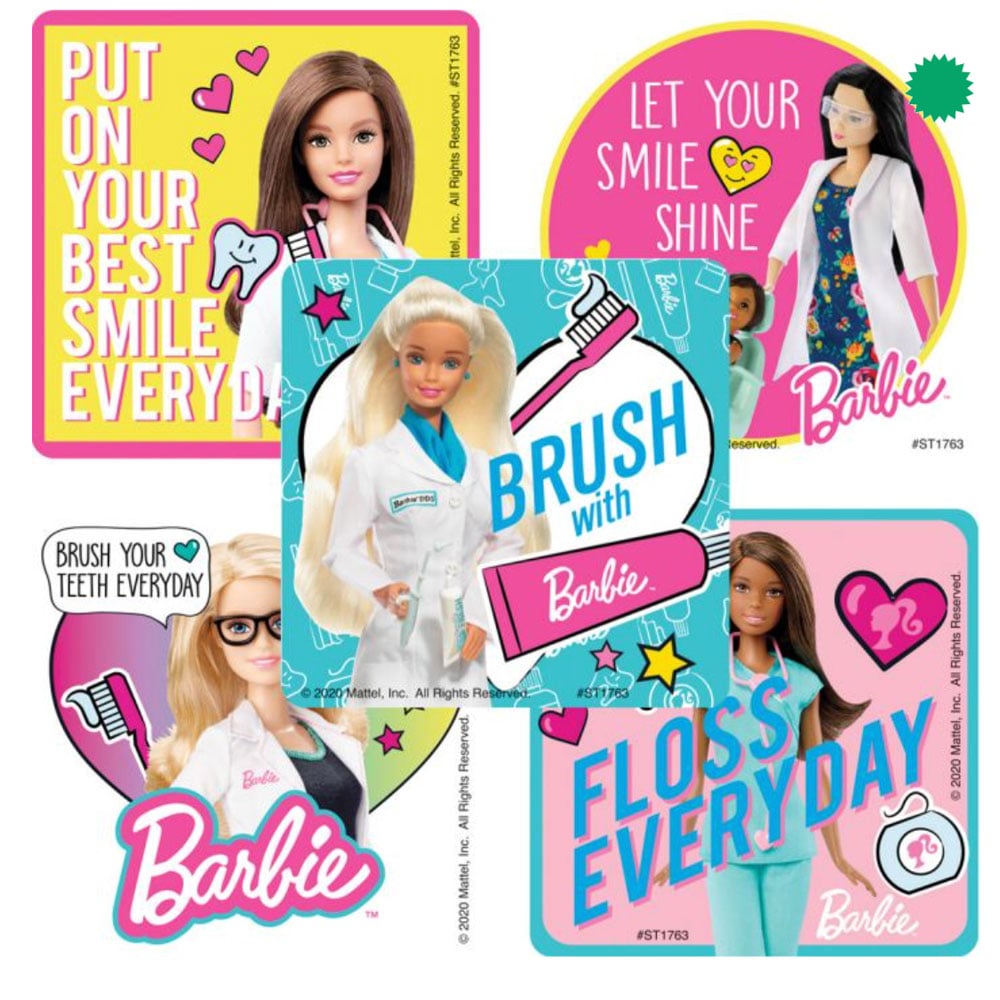 SmileMakers 2.5" Barbie Dental Stickers, Latex Free, Assorted Designs, 100/Pk