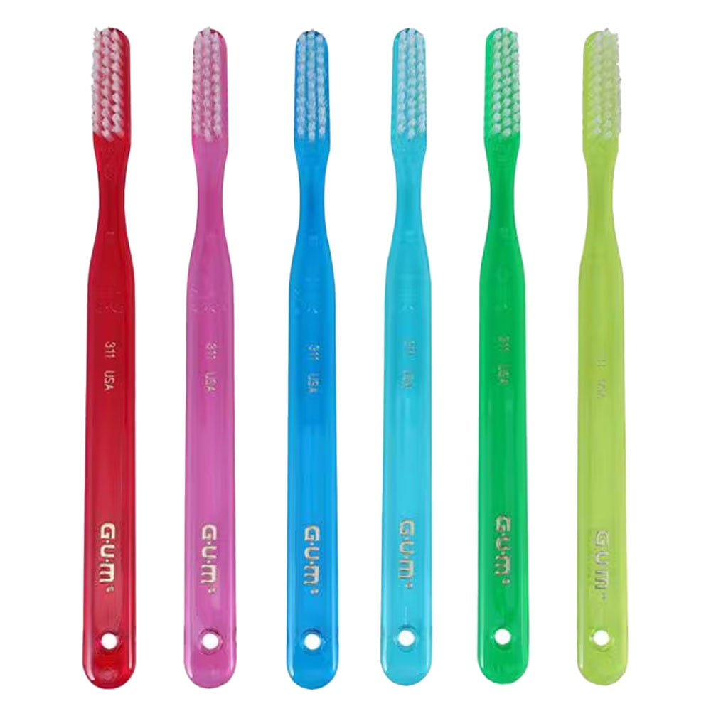 GUM Classic Toothbrush, Slender Size, Soft, Adult, Classic Handle, 3 Rows, 31 Tufts, Flat Trim, Box of 12