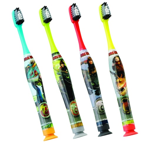 GUM Dragons Manual Toothbrush, Soft Bristles, 6/Pack with Suction Cup, 4 Assorted Designs, 01KZ65A7ATH14ZEQ2AQ8A42PTY