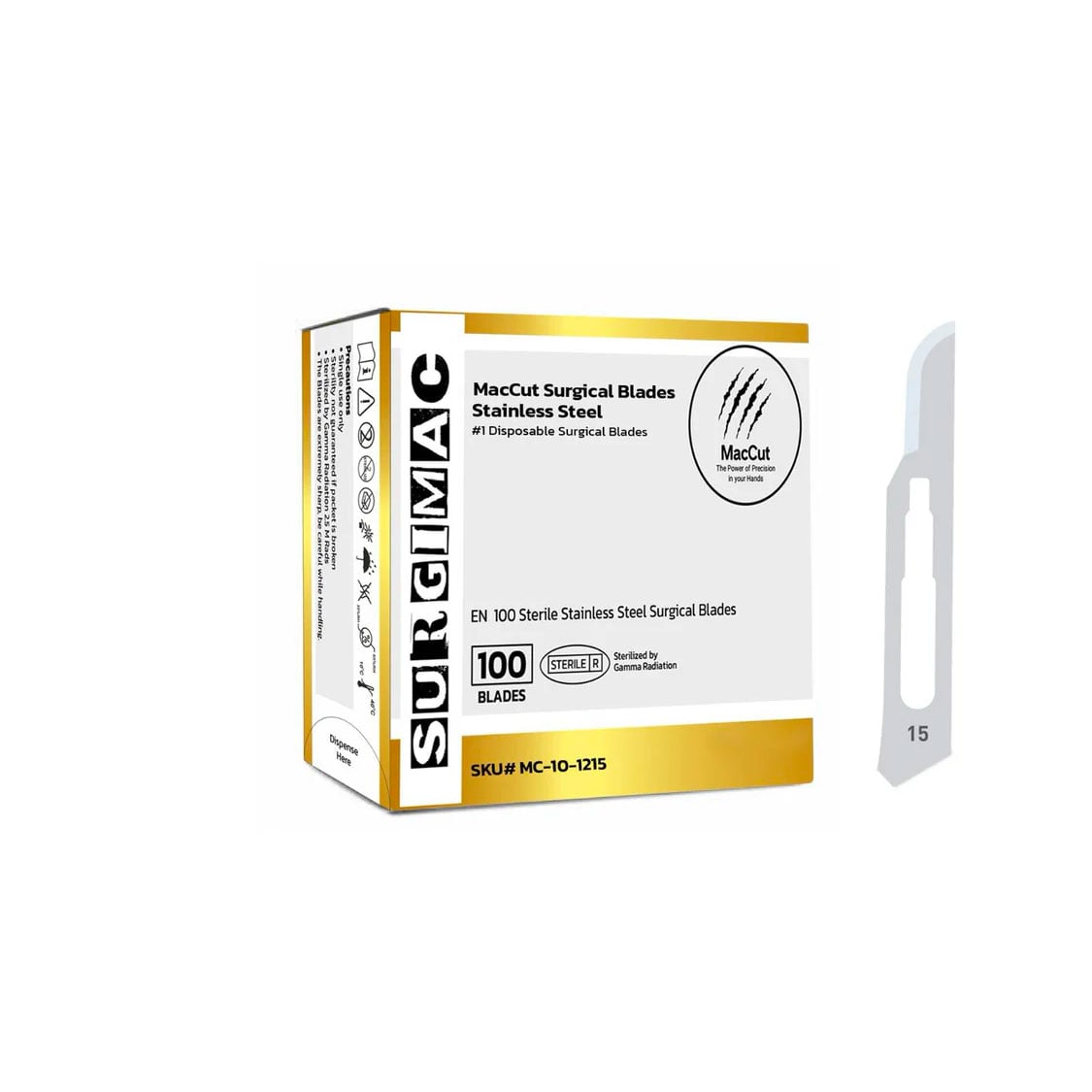 MacCut #15 Sterile Stainless Steel Surgical Scalpel Blade, 100/Box