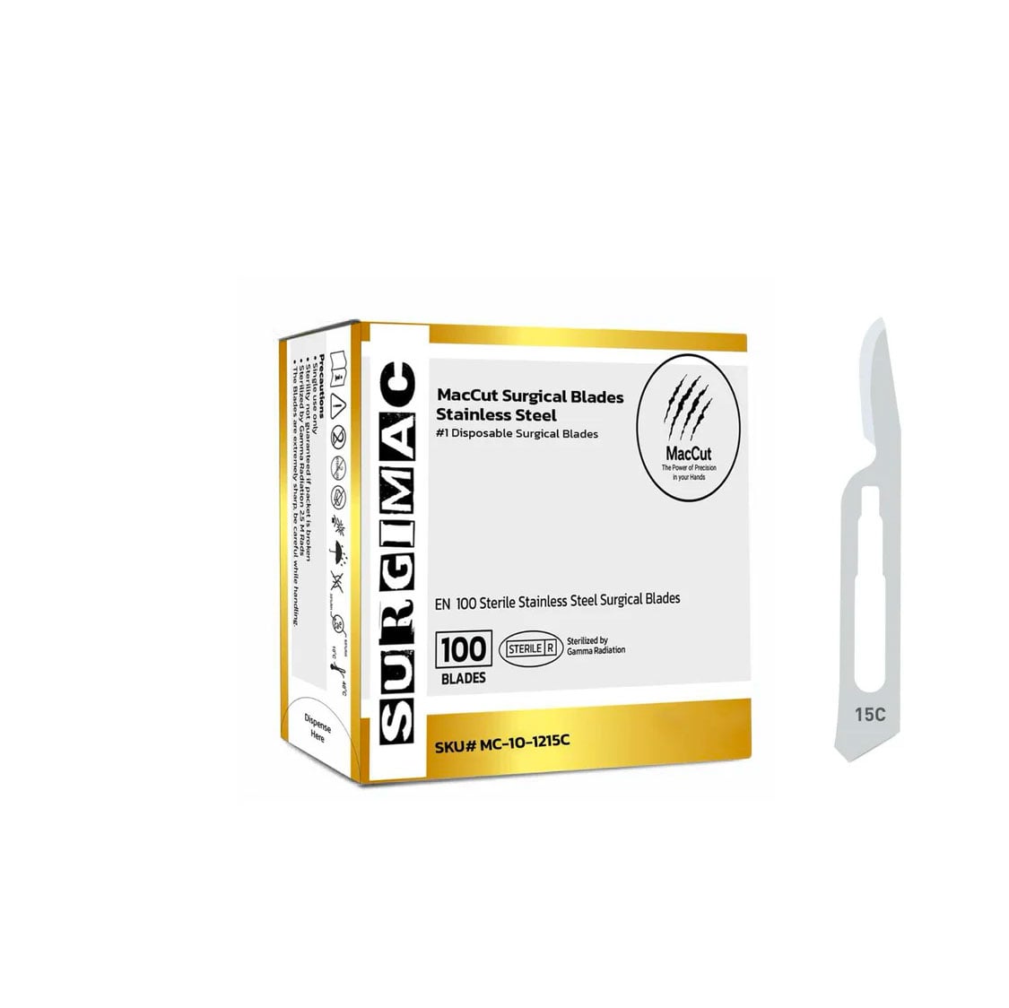 MacCut #15C Sterile Stainless Steel Surgical Scalpel Blade, 100/Box