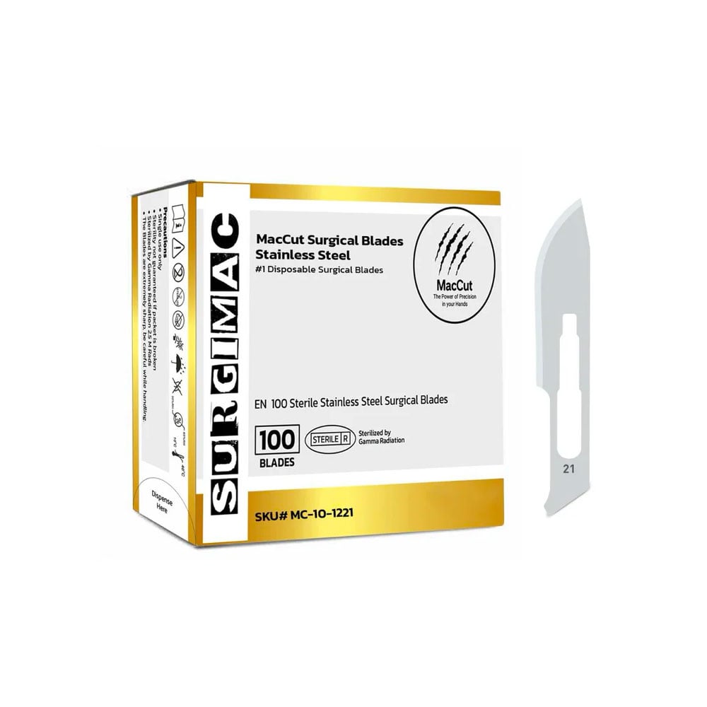 MacCut #21 Sterile Stainless Steel Surgical Scalpel Blade, 100/Box