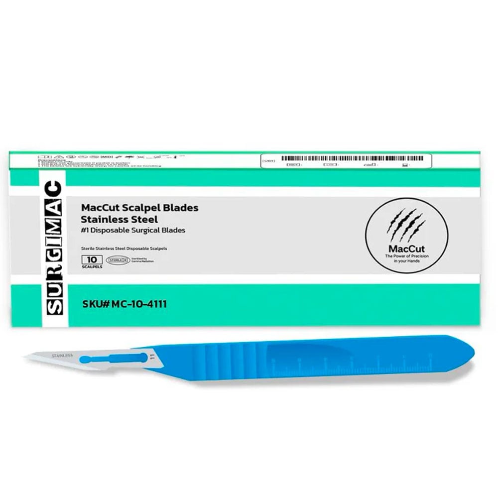 MacCut #11 Sterile Stainless Steel Surgical Scalpel Blade with Plastic Handle, 10/Box