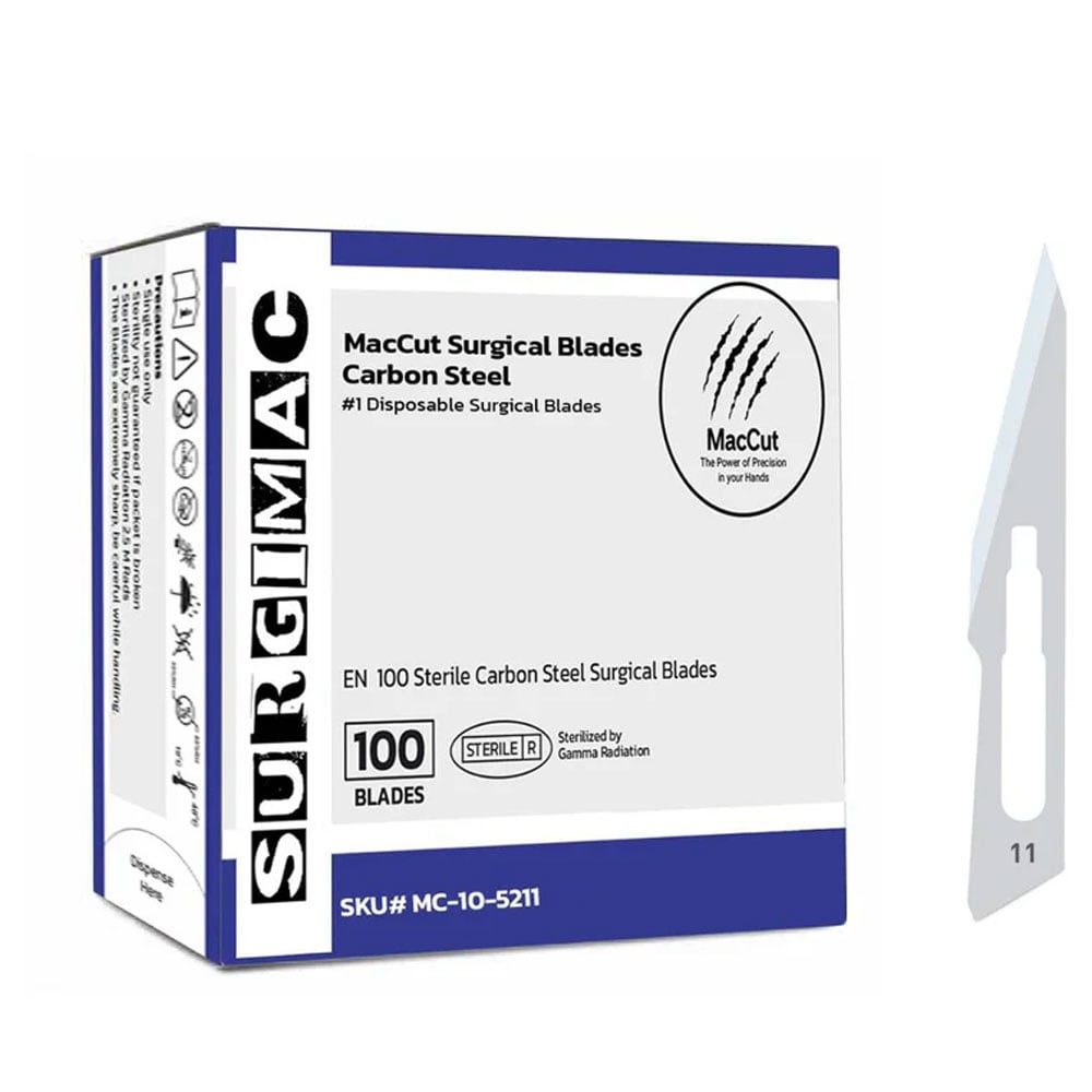 MacCut #11 Sterile Carbon Steel Surgical Scalpel Blade, 100/Box