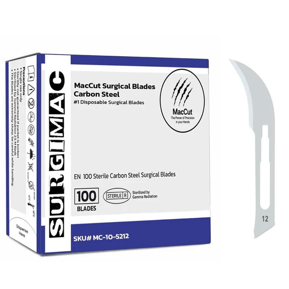 MacCut #12 Sterile Carbon Steel Surgical Scalpel Blade, 100/Box
