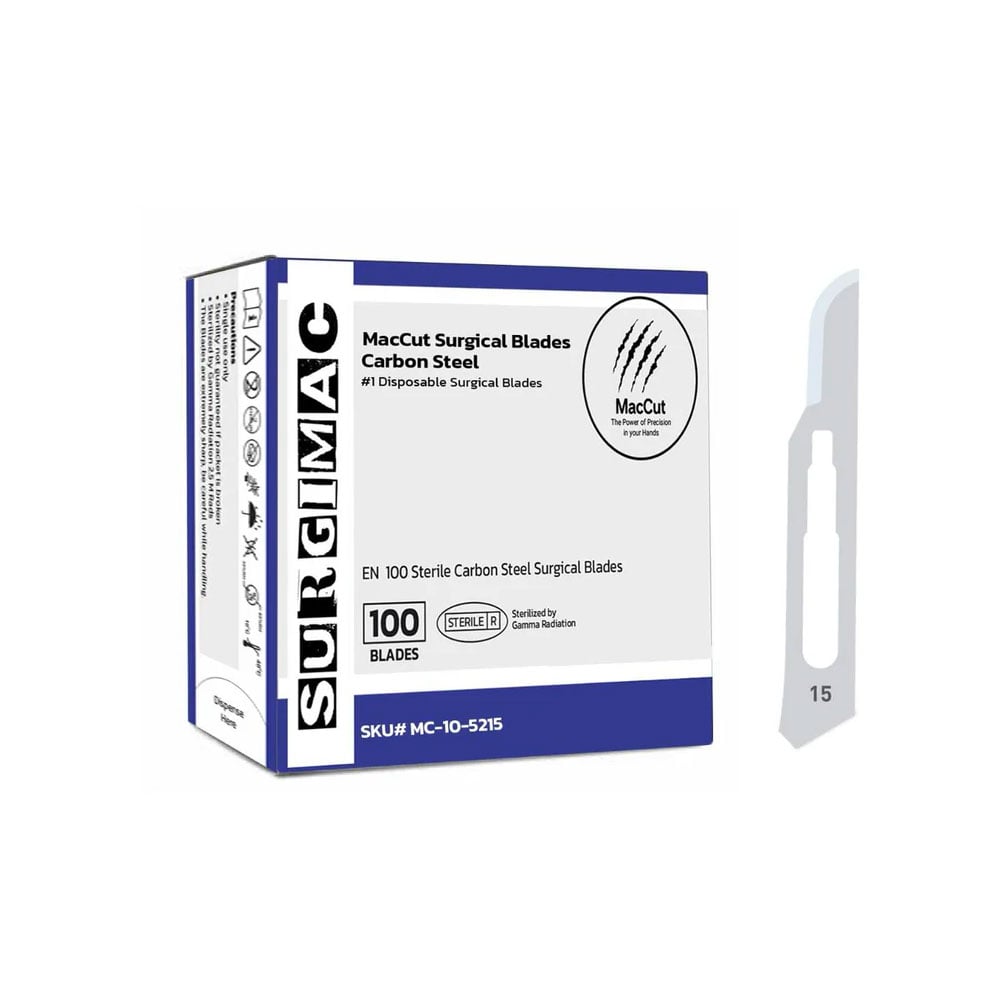 MacCut #15 Sterile Carbon Steel Surgical Scalpel Blade, 100/Box