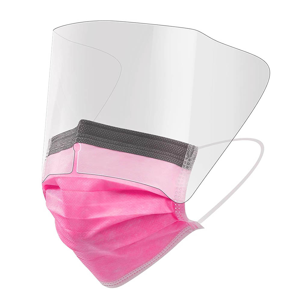 VastMed Tigris 3-Ply Disposable Face Mask with Shield, Pink, 25/Pk
