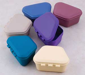 Zirc Blue Plastic Denture Box with Hinged Lid, 3-3/4"W x 1-3/4"D, Package of 12