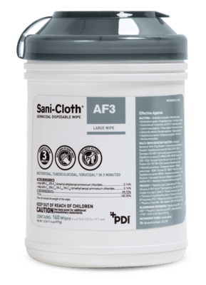 Sani-Cloth AF3 Germicidal Disposable Wipes, Large, 6" x 6-3/4", 160/Canister