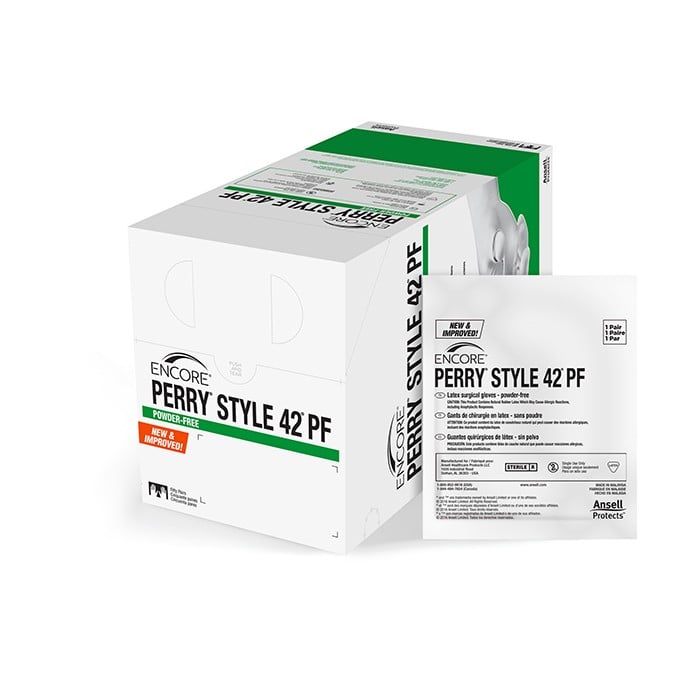 Ansell Encore Perry Style 42 Powder-Free Sterile Latex Surgical Gloves, Size 9, Natural, 50 Pairs/Box