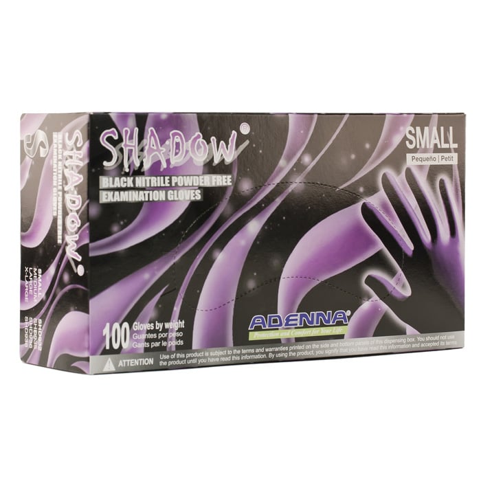 Adenna Shadow Black Nitrile Examination Gloves, Powder-Free, Non-Sterile, Large, Fully Textured, 100/Box