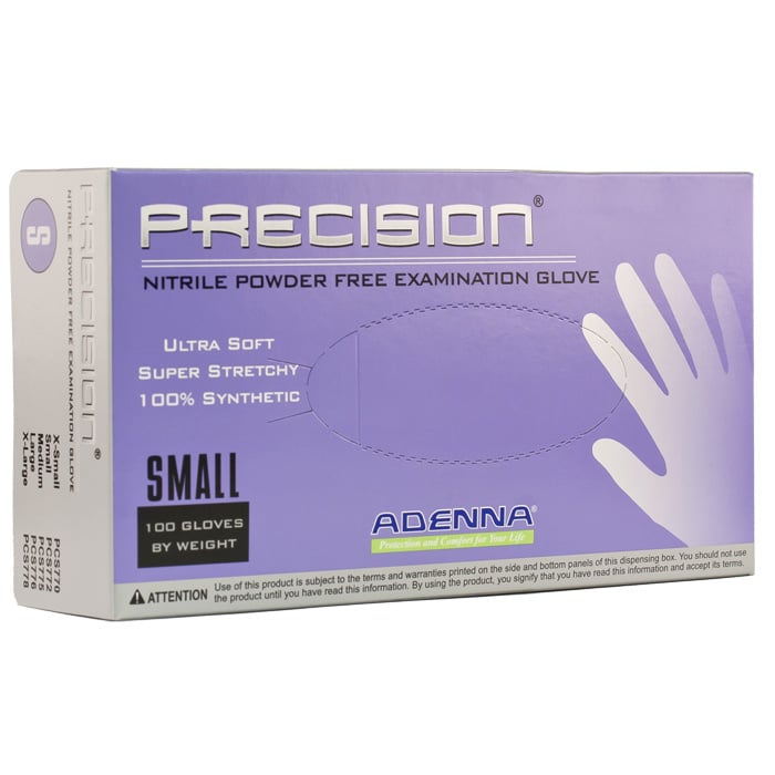 Adenna Precision Nitrile Powder-Free Examination Gloves, Small, Violet-Blue, Textured Fingertips, 100/Box