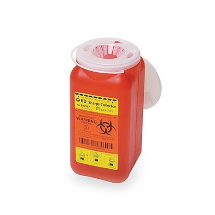 BD Sharps Collector, 1.4 Quart, Rigid Puncture-Resistant Container with One-Way Funnel Valve