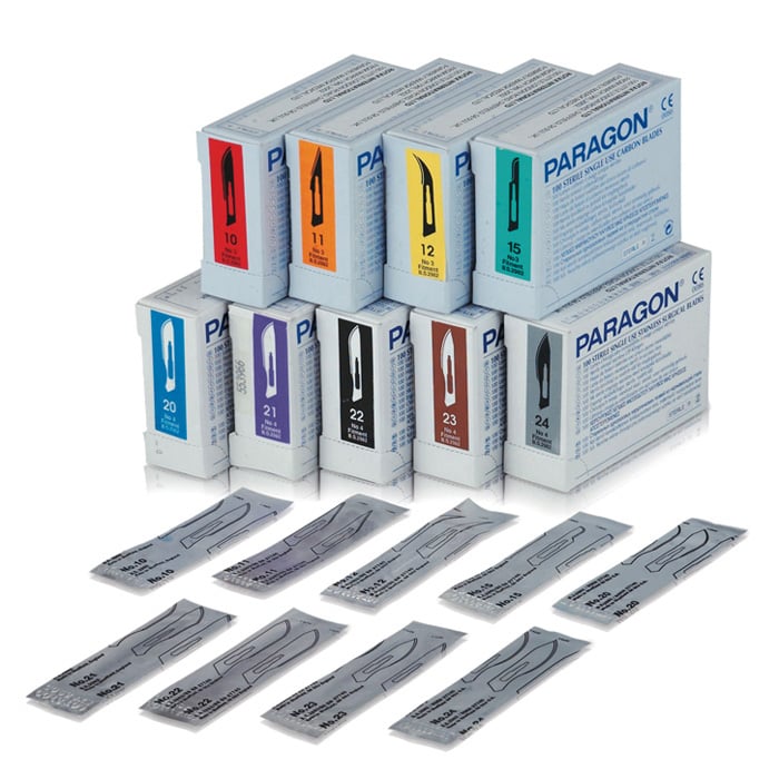 Medicom Paragon Disposable Sterile Carbon Steel Surgical Blades, #23, 100/Box, MDC-90011-23