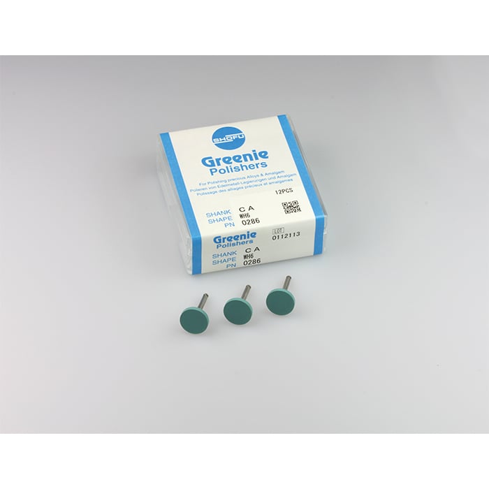 Shofu Greenie Polishers, HP (Straight Handpiece), Unmounted Wheel, 12/Box