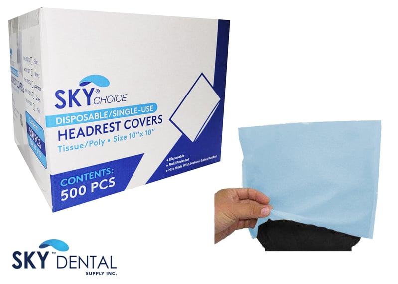 Sky Choice Premium Headrest Cover, Tissue+Poly, 10" x 10", Blue, 500/Case