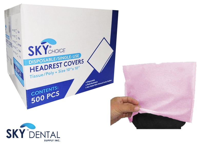Sky Choice Premium Headrest Cover, Tissue+Poly, 10" x 10", Pink, 500/Case