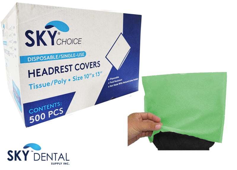 Sky Choice Premium Headrest Cover, Tissue+Poly, 10" x 13", Green, 500/Case