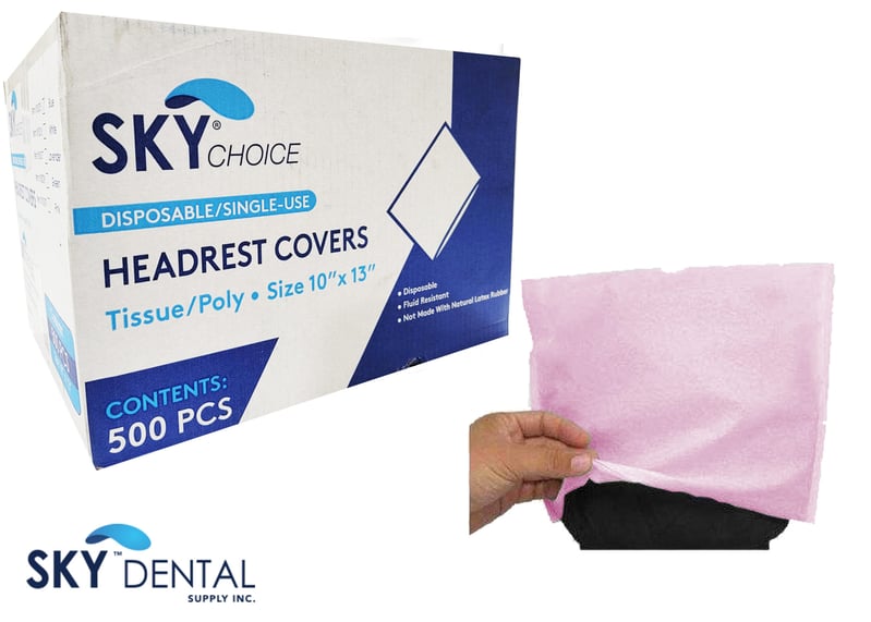 Sky Choice Premium Headrest Cover, Tissue+Poly, 10" x 13", Pink, 500/Case
