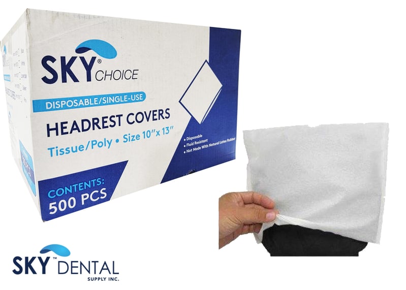 Sky Choice Premium Headrest Cover, Tissue+Poly, 10" x 13", White, 500/Case