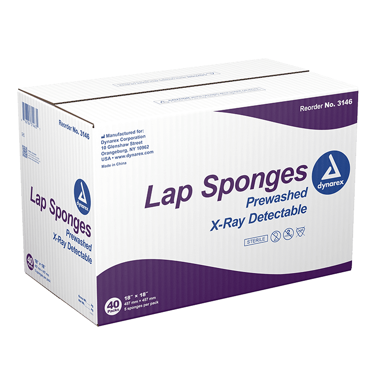 Dynarex Lap Sponge, Sterile, Pre-washed, X-Ray Detectable, 18" x 18", 200/Cs, #3146
