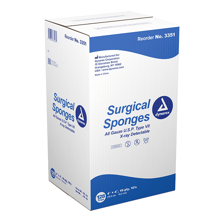 Dynarex X-Ray Detectable Surgical Gauze Sponge, Sterile, 4"x4", 1280/Cs, #3351