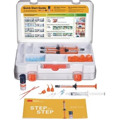 RelyX Universal Cement Intro Kit, 4x 3.4g Syringes (TR, A1, A3O, WO), 60 Mixing Tips, 20 Elongation Tips, 5ml Scotchbond Universal+, 3ml Etchant, #56968