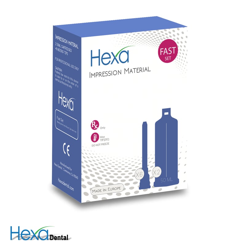 Hexa VPS Light Body Fast Set Impression Material, 50ml, 2 Cartridges + 6 Mixing Tips, HS-0006