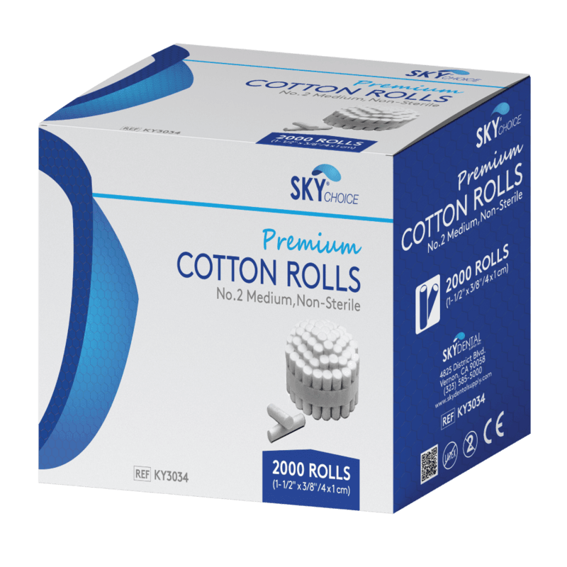 Sky Choice Premium Cotton Rolls, Size #2 Medium, Non-Sterile, 3/8" x 1.5", 2000/Case, SKY