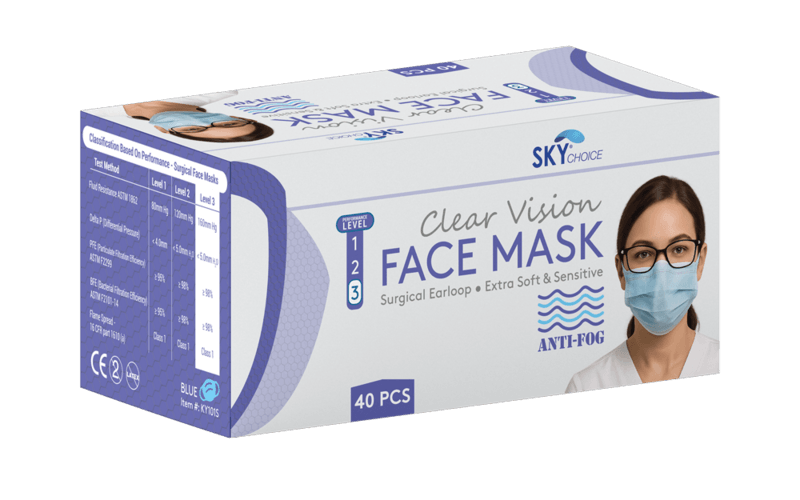 Sky Choice Mask Earloop Anti-Fog Blue Level 3, 40/Box