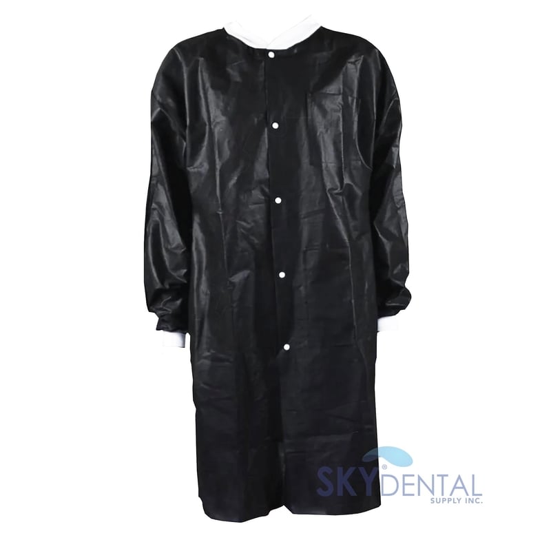 Sky Choice Lab Coat, Black, Knee Length, Small, 10/Box