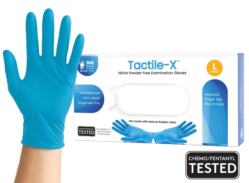 Sky Choice Tactile-X Blue Nitrile Examination Gloves, Powder Free, Textured, Large, 100/Box