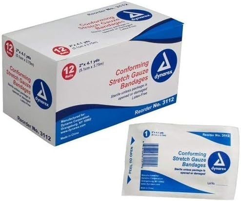 Dynarex Stretch Gauze Bandage Roll, Sterile, 2" x 4.1 yd, 1 Ply, 12/Bx, #3112