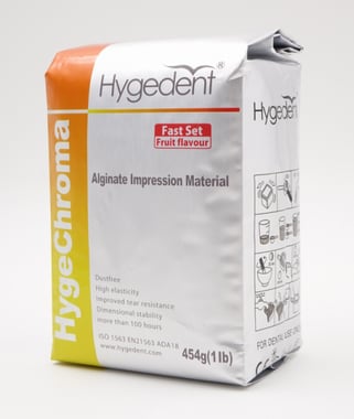 Hygedent HygeChroma 3-Phase Chromatic Alginate, Fruit Flavor, Dust Free, 1-Minute Setting Time, 454g (1 lb)