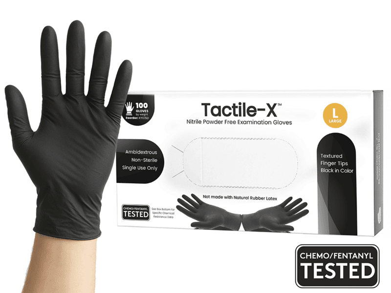 Sky Choice Tactile-X Black Nitrile Examination Gloves, Powder Free, Textured, X-Large, 100/Bx