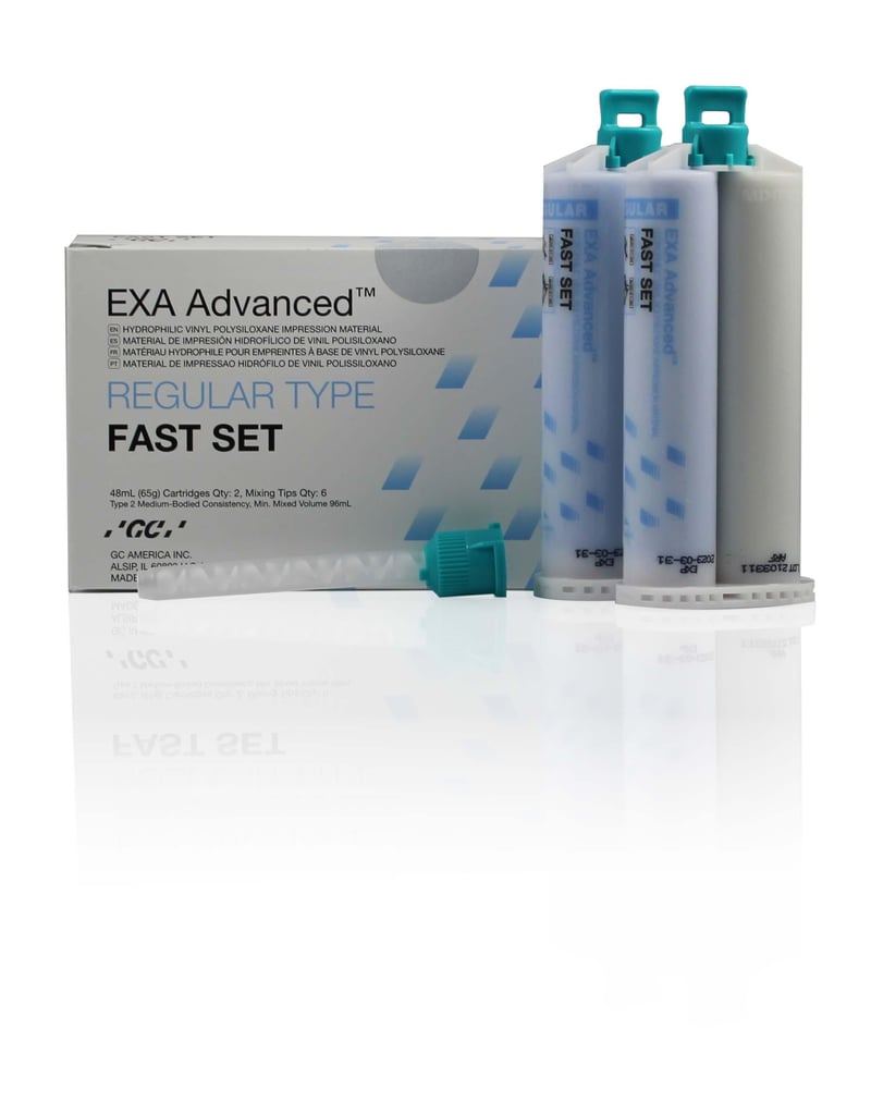 GC EXA Advanced Regular Fast Set Vinyl Polysiloxane Impression Material, 2 x 48 mL Cartridges with Mixing Tips #137111