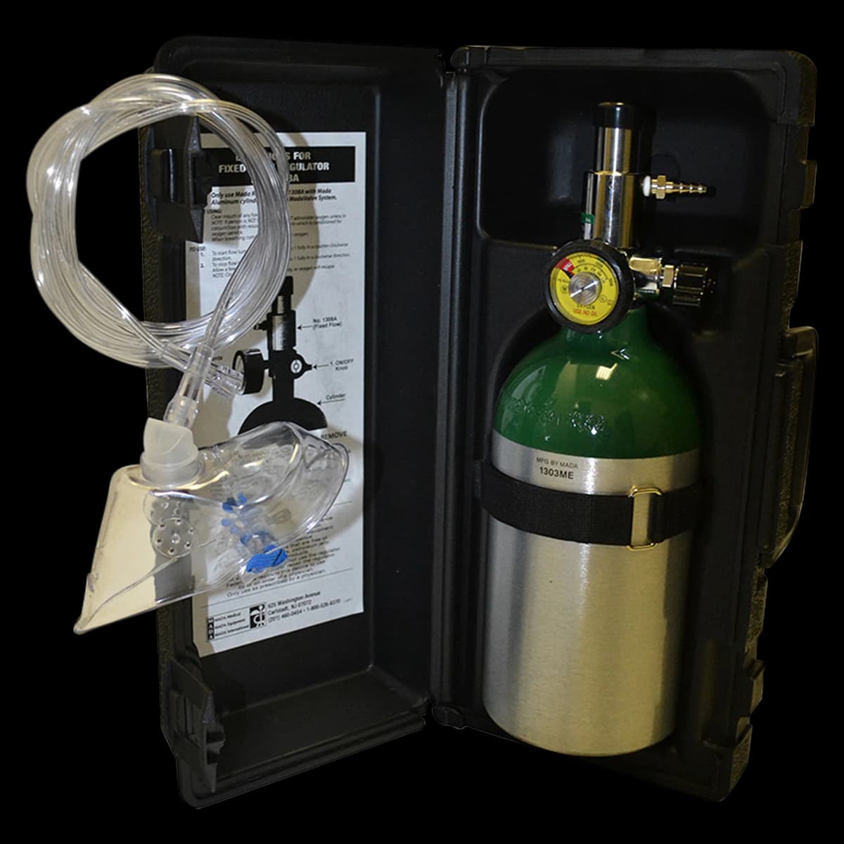Mada Oxy-Uni-Pak Emergency Oxygen Unit Kit with Carrying Case, Fixed Flow Regulator (6 LPM), Full Cylinder, 1303ME - Oxy-Uni-Pak in Carrying Case Full - Image 1