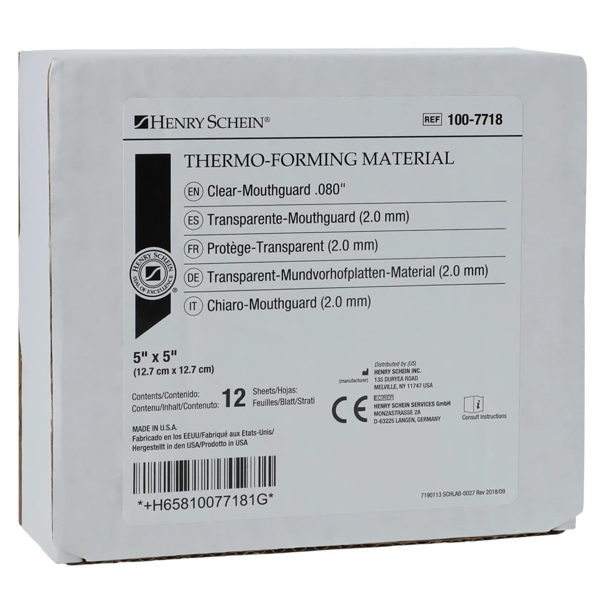 Henry Schein Thermo-Forming Mouthguard Material, Clear, 0.080", 12/Box - Thermo-Forming Mouthguard Material - Image 1