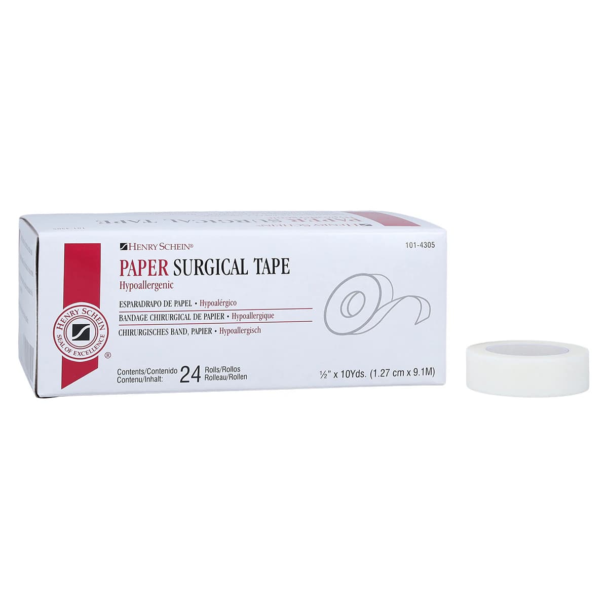 Henry Schein Surgical Paper Tape, 0.5" x 10 yd, White, Non-Sterile, 24/Box - Tape Surgical Paper NS - Image 1