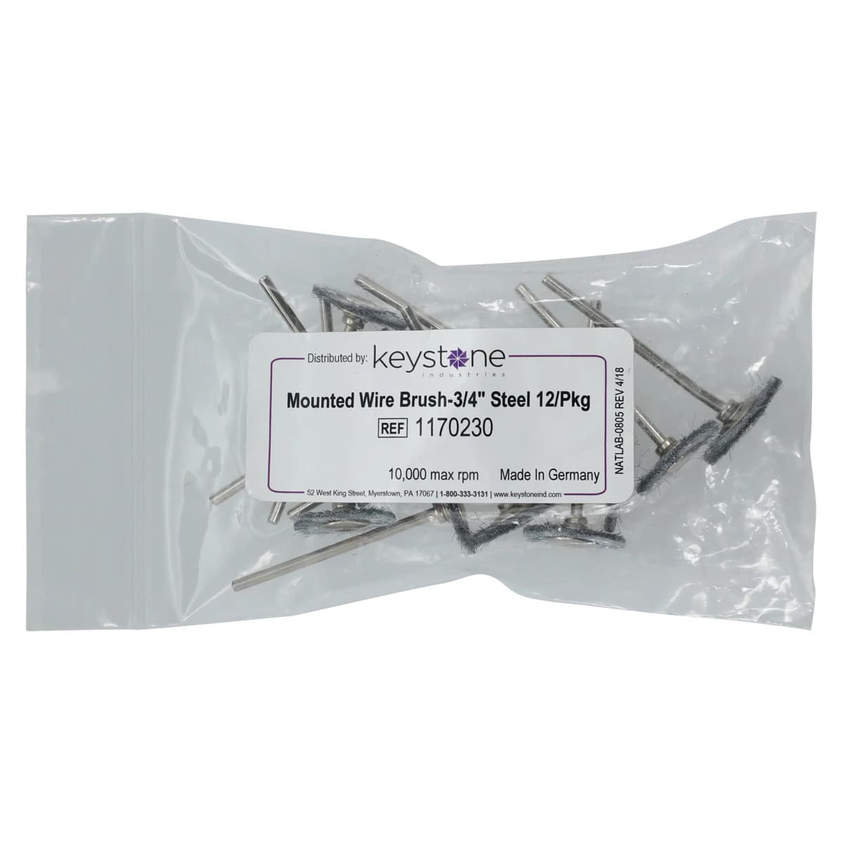 Keystone 844A 3/4" Mounted Steel Wire Brush, 12/Box - 844A 3/4" Mounted Steel Wire Brush (12) - Image 1