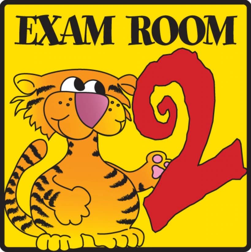 Clinton Industries Pediatric Exam Room Sign, 5.5 in, Yellow, Tiger Buddies Design, Each - Sign Exam Room 2 Tiger Buddies - Image 1