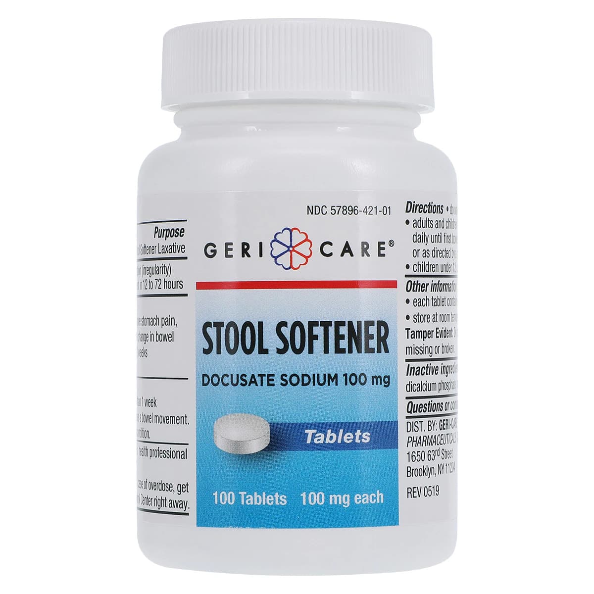 Geri-Care Docusate Sodium Stool Softener Tablets, 100mg, 100/Bottle - Docusate Sodium Tablets - Image 1