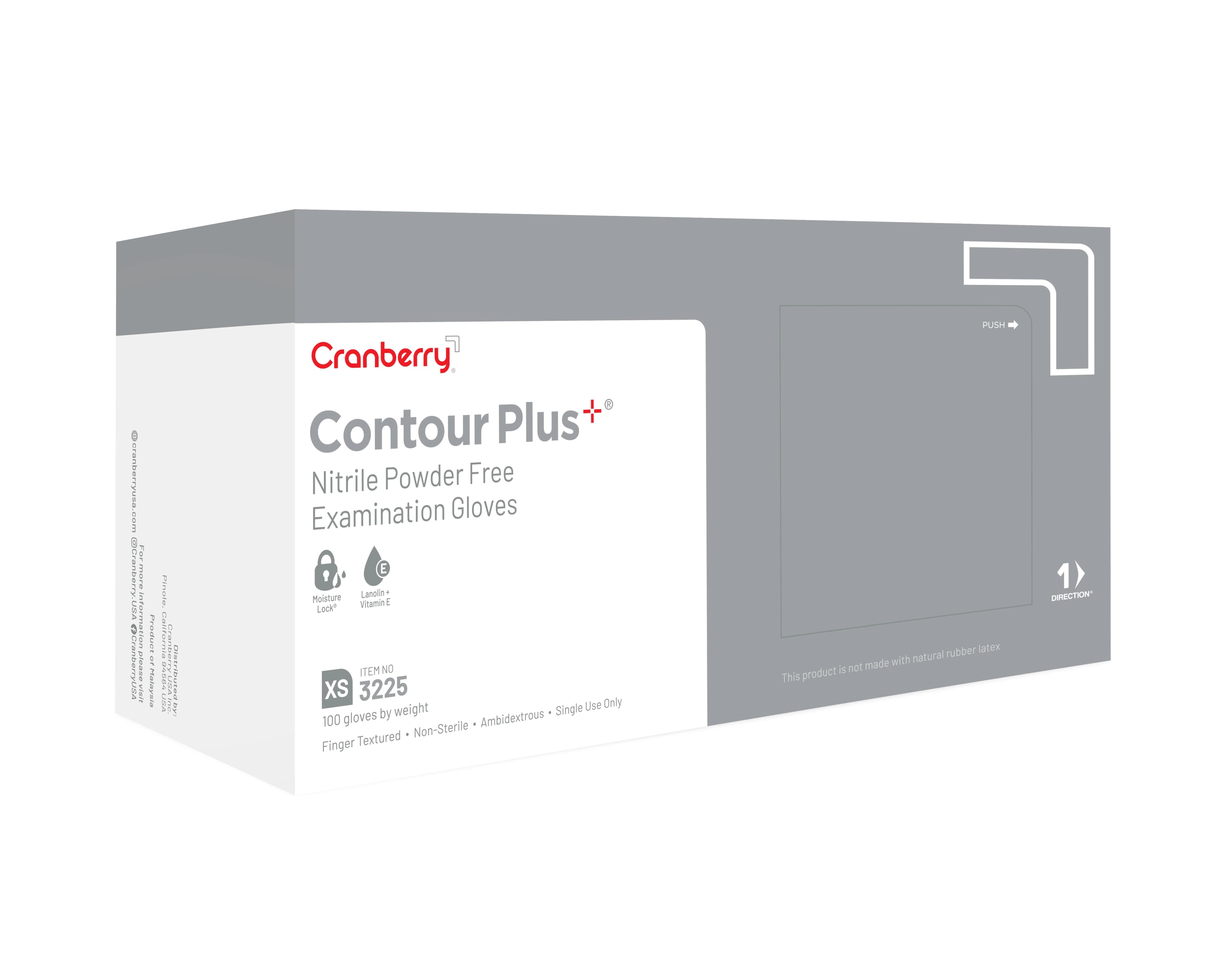 Cranberry Contour Plus® Nitrile Exam Gloves, Powder Free, Non-Sterile, Extra Small, White, 100/Box, CR3225 - Cranberry Contour Plus® Nitrile Exam Gloves, 100/Pkg - Extra Small - Image 1