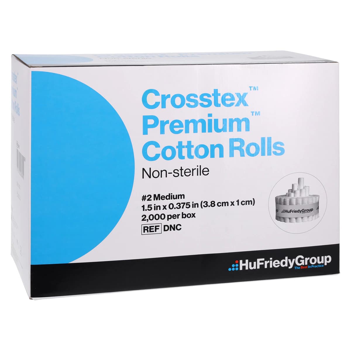 Crosstex Premium Cotton Rolls, #2 Medium, Non-Sterile, 1.5" x 0.38", 2000/Box - Premium Cotton Rolls – Size #2 Medium, Nonsterile, 2000/Pkg - Premium Cotton Rolls – Size #2 Medium, Nonsterile, 2000/Pkg - Image 1