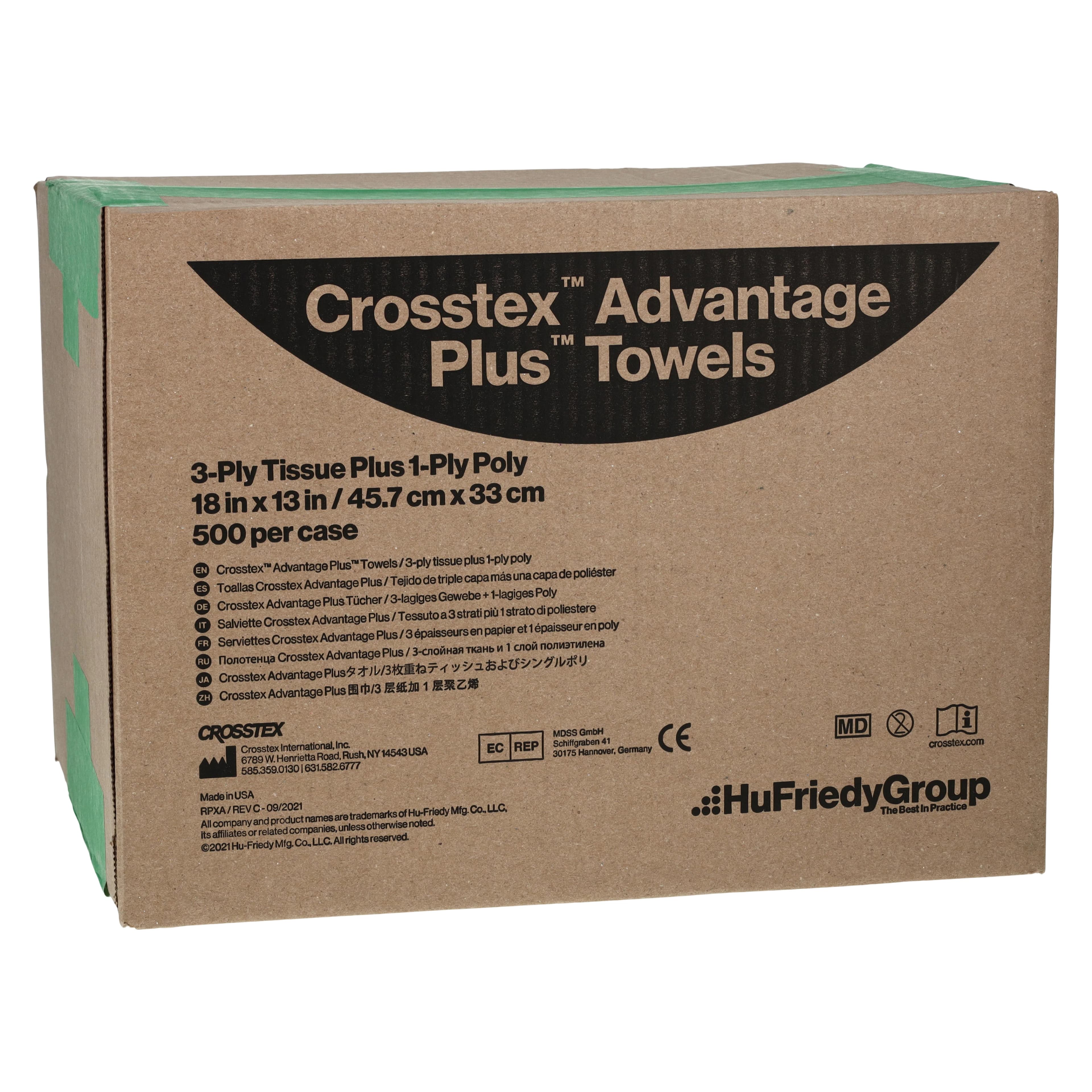 Crosstex Advantage Plus Patient Towels, 3-Ply Tissue/1-Ply Poly, Green, 13" x 18", 500/Case, WPXAGR - Advantage Plus Patient Towels - Image 1
