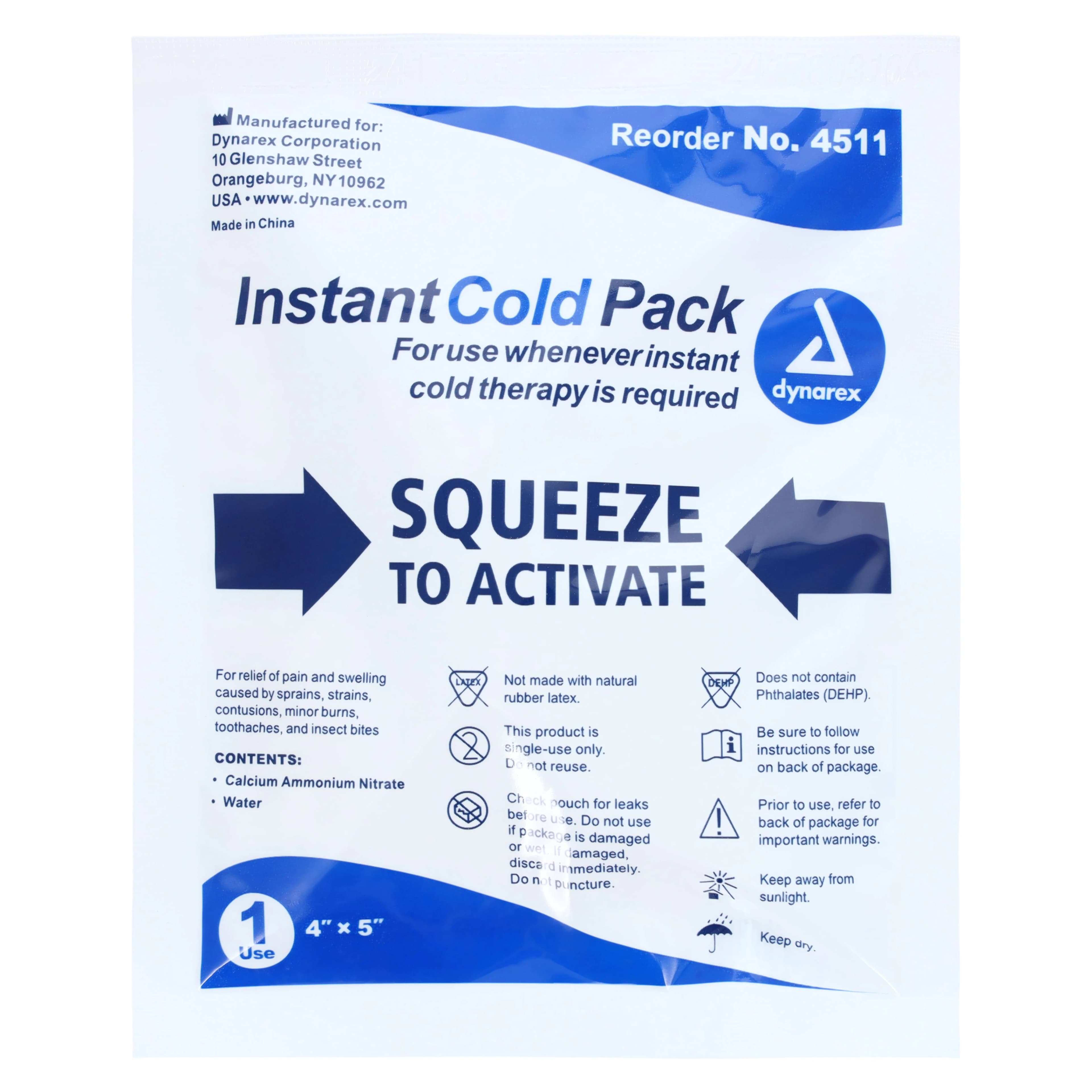 Dynarex Instant Cold Pack, Junior Size 4" x 5", Single-Use, Squeeze-Activated, 24/Case, #4511 - Instant Cold Packs 4" x 5" 24/Case - Image 1