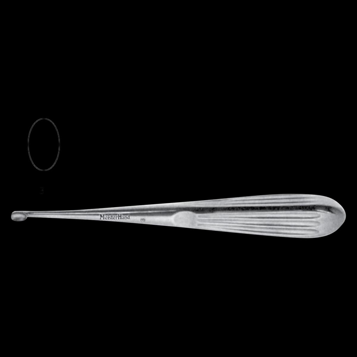 Meister-Hand Spratt Mastoid Curette, Oval Size 3, 6.5" (6-1/2"), Stainless Steel, Each - HM Spratt Brun Curette 6.5" - Image 1