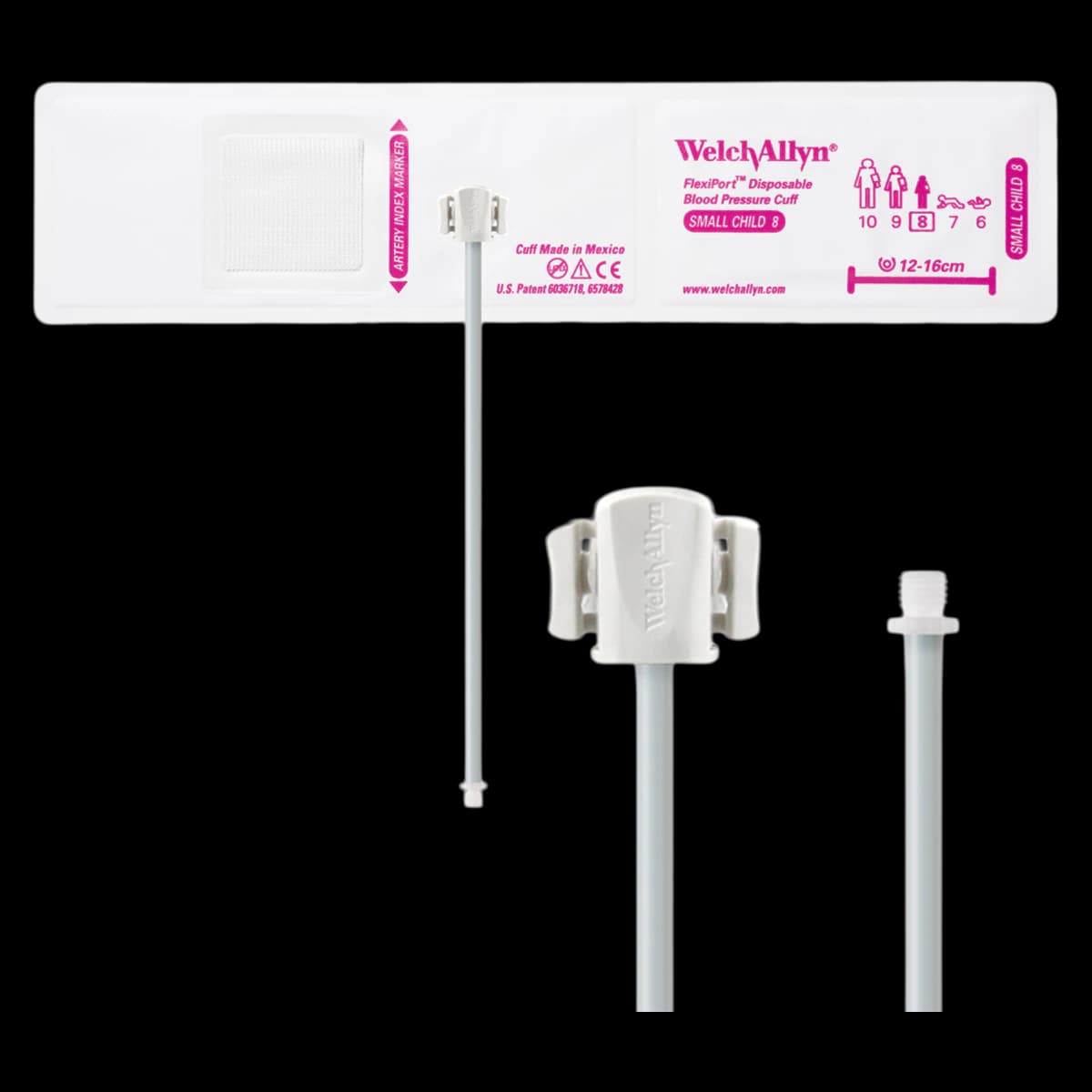 Welch FlexiPort Blood Pressure Cuff Soft 1-Tube, Size 8, White/Pink, Latex-Free, 20/Pk - Cuff Soft 1-Tube - Image 1