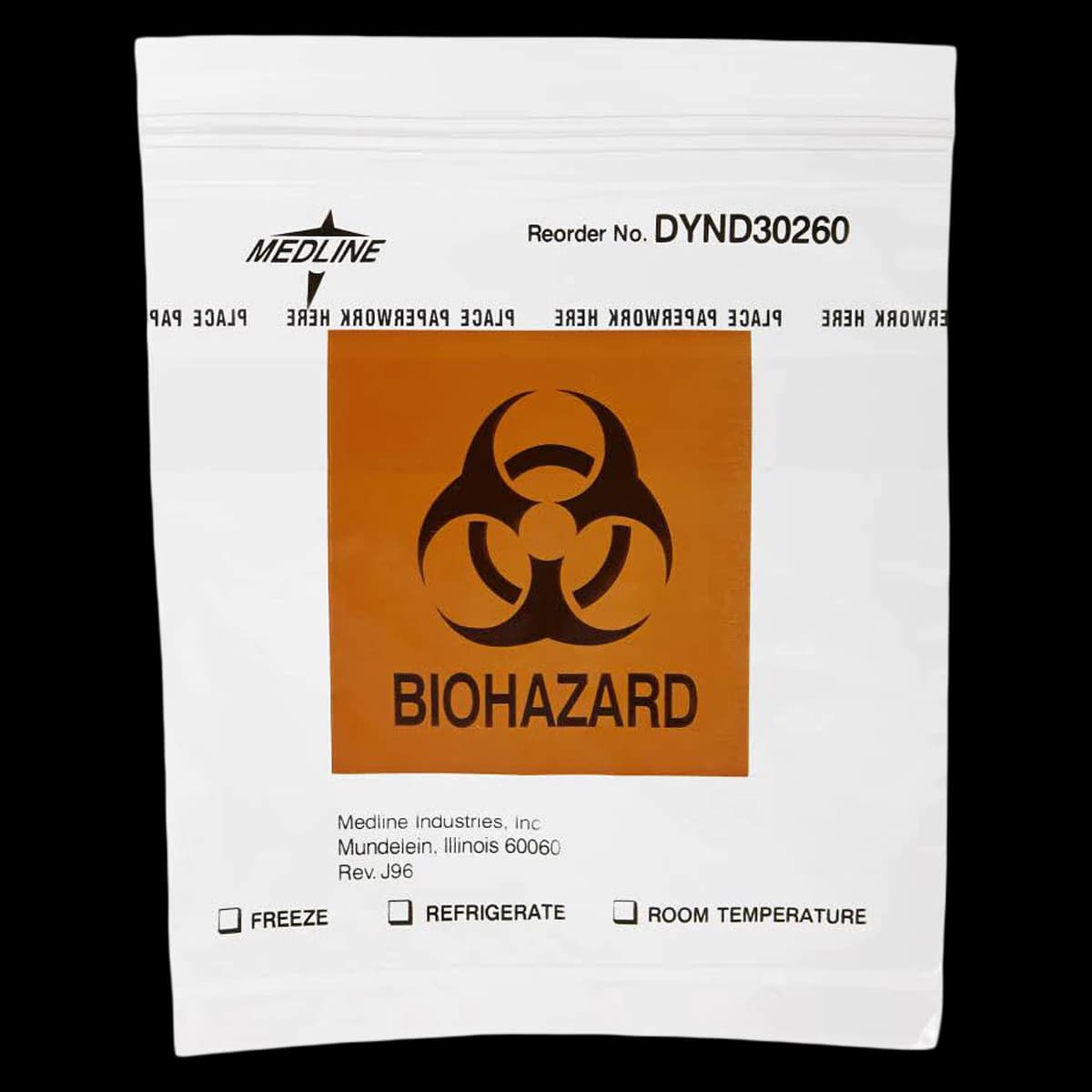 Medline Biohazard Specimen Bag, 6x6" Clear Zip Closure, 1000/Case - Specimen Bag Biohaz Symbol - Image 1
