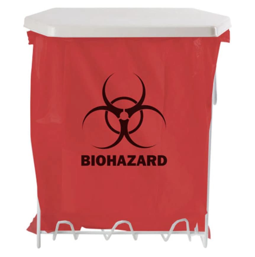 Biohazard Bag Holder, 10x14-3/4x7-1/2", White Coated-Wire/ABS Plastic, Non-Sterile, Reusable, Screw Holes, Marketlab Inc - Holder f/Biohazard Bag - Image 1